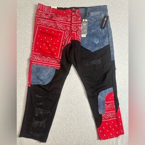 NWT J Craig Bandana‎ Aaron Jean Men 46x32 Legacy Red Black Streetwear Hip Hop